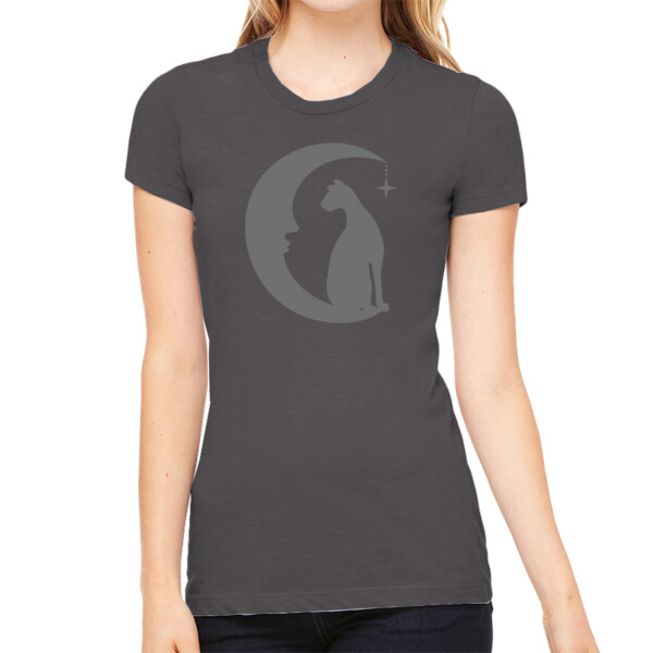 Moon Cat Dark Grey - Women's Premium Cotton Slim Fit T-SHirt Thumbnail