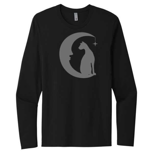 Moon Cat Dark Grey - Unisex Premium Cotton Long Sleeve T-Shirt Thumbnail
