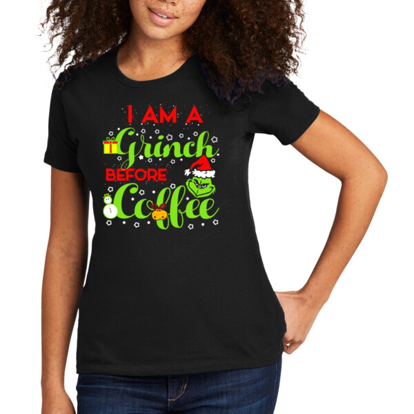 Grinch Before Coffee - Women's Premium Cotton T-Shirt Thumbnail