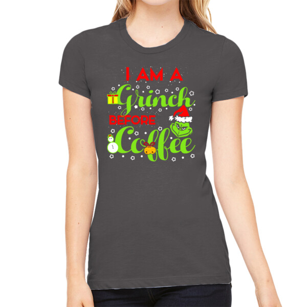 Grinch Before Coffee - Women's Premium Cotton Slim Fit T-SHirt Thumbnail