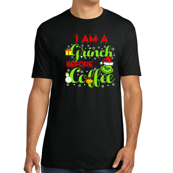 Grinch Before Coffee - Unisex Premium Cotton T-Shirt Thumbnail