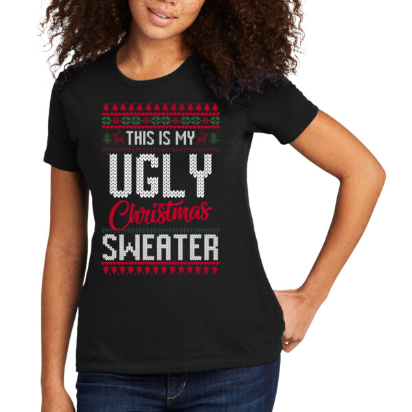 Ugly Christmas Sweater 1 - Women's Premium Cotton T-Shirt Thumbnail