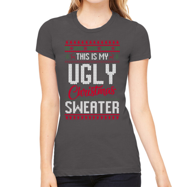 Ugly Christmas Sweater 1 - Women's Premium Cotton Slim Fit T-SHirt Thumbnail