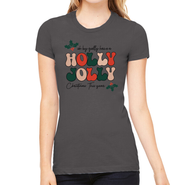 Holly Jolly - Women's Premium Cotton Slim Fit T-SHirt Thumbnail