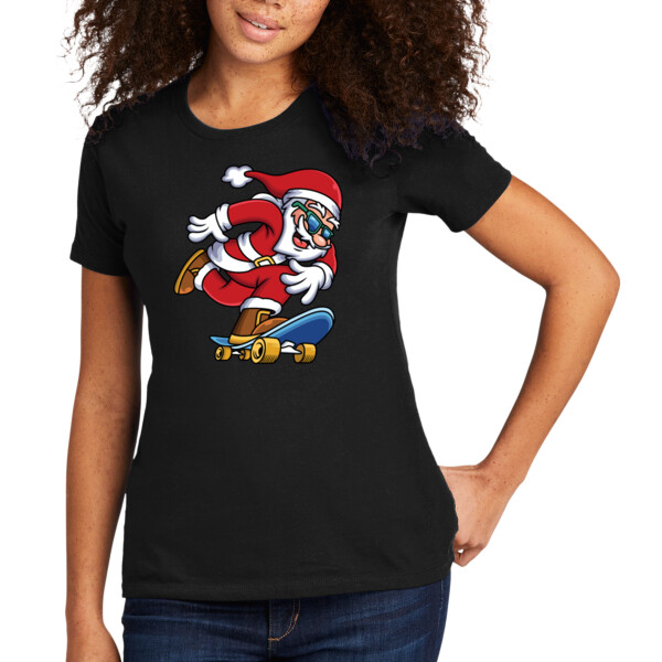 Skateboarding Santa - Women's Premium Cotton T-Shirt Thumbnail