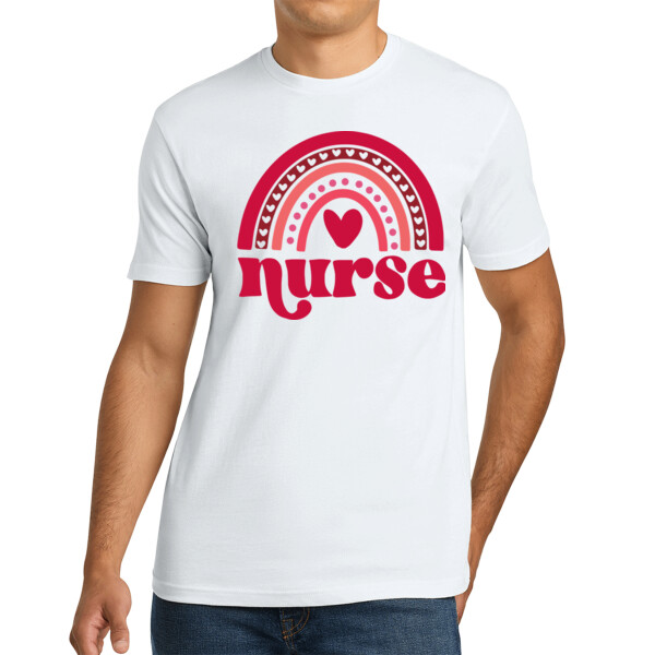 Valentine Rainbow Nurse - Unisex Premium Cotton T-Shirt Thumbnail