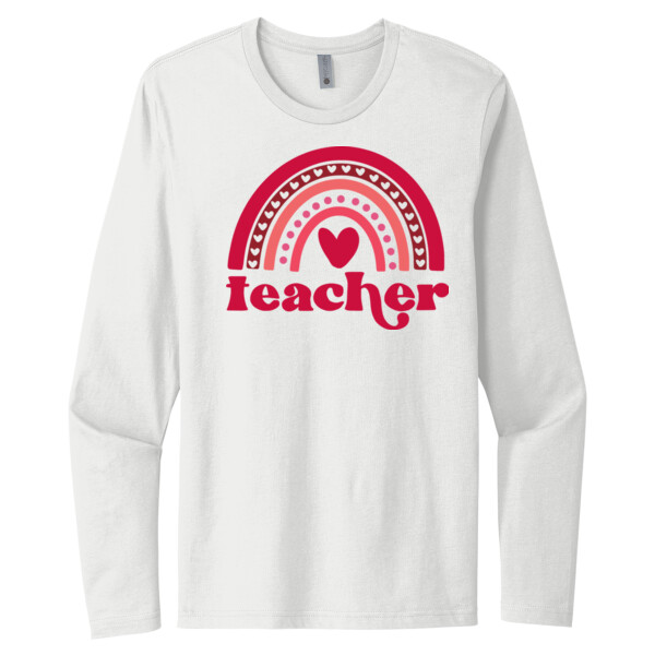 Valentine Rainbow Teacher - Unisex Premium Cotton Long Sleeve T-Shirt Thumbnail