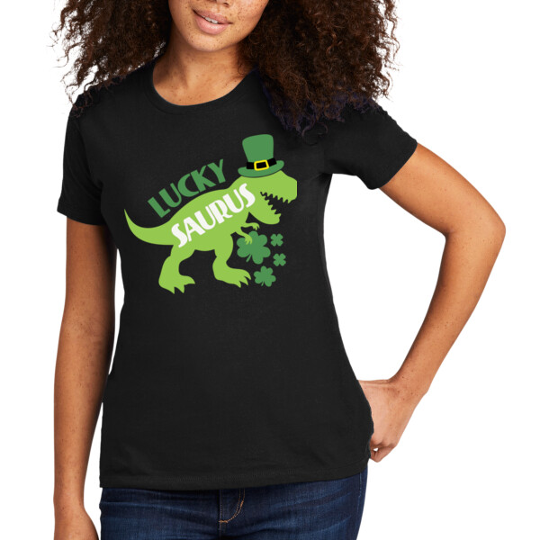 Lucky Saurus - Women's Premium Cotton T-Shirt Thumbnail