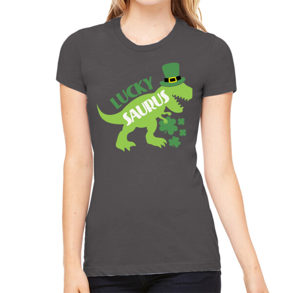 Lucky Saurus - Women's Premium Cotton Slim Fit T-Shirt Thumbnail