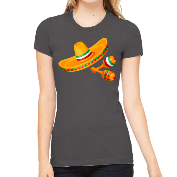 Hat and Maracas - Women's Premium Cotton Slim Fit T-Shirt Thumbnail