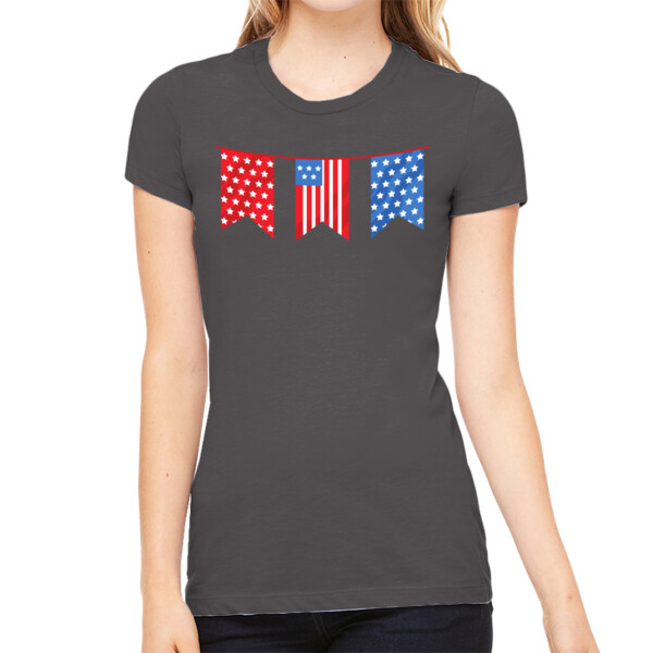 USA Three Flags - Women's Premium Cotton Slim Fit T-Shirt Thumbnail