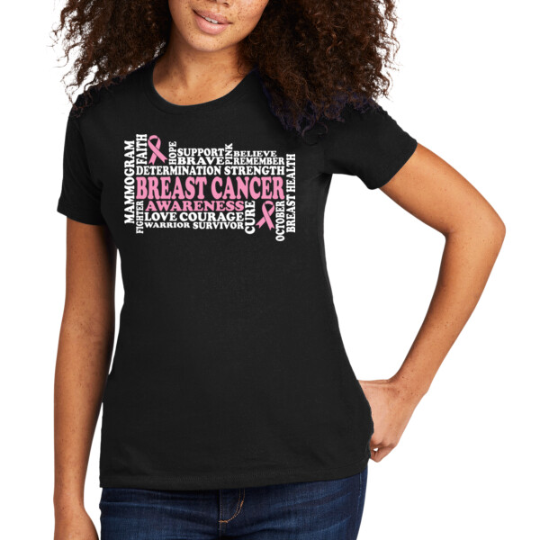 Breast Cancer Awareness Word Art - Women's Premium Cotton T-Shirt Thumbnail