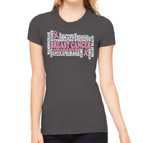 Breast Cancer Awareness Word Art - Women's Premium Cotton Slim Fit T-Shirt Thumbnail
