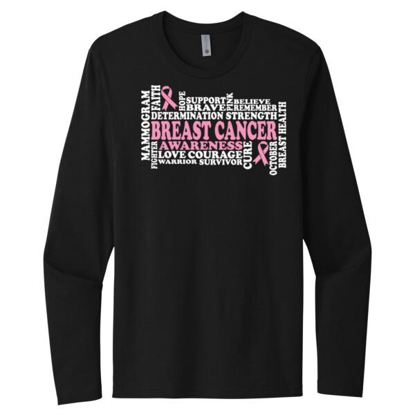 Breast Cancer Awareness Word Art - Unisex Premium Cotton Long Sleeve T-Shirt Thumbnail