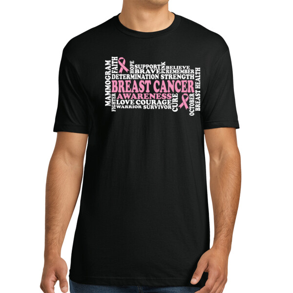 Breast Cancer Awareness Word Art - Unisex Premium Cotton T-Shirt Thumbnail