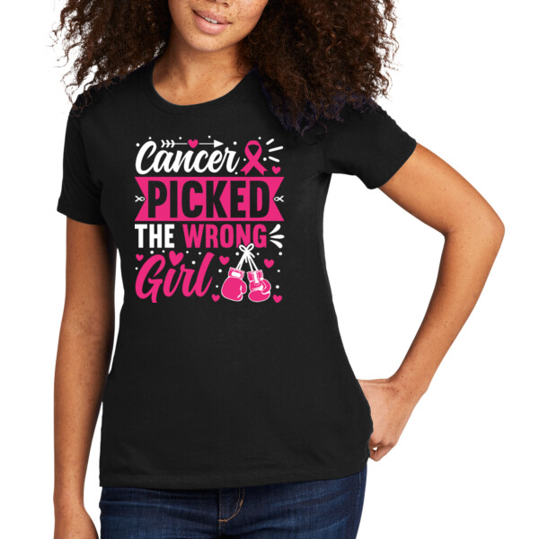 Cancer Picked The Wrong Girl - Women's Premium Cotton T-Shirt Thumbnail