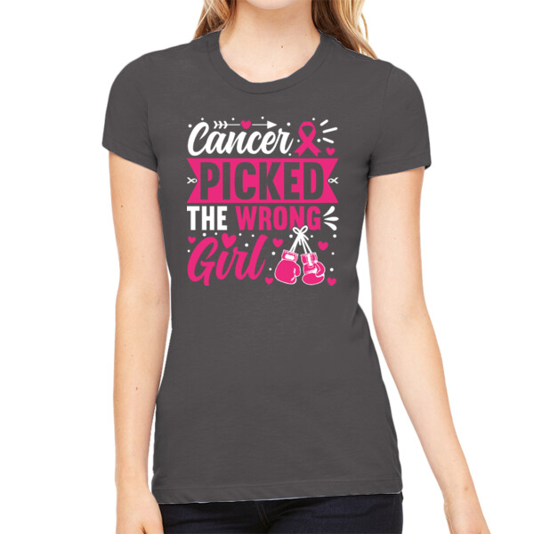 Cancer Picked The Wrong Girl - Women's Premium Cotton Slim Fit T-Shirt Thumbnail